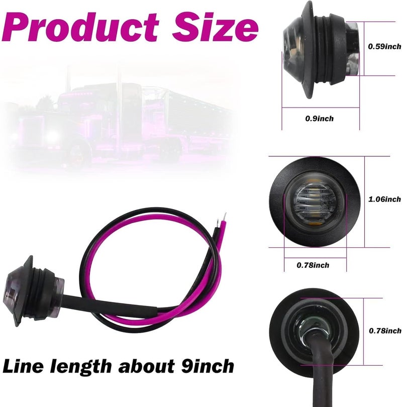 ALFU 20pcs Purple 3/4" Round LED Trailer Side Marker Clearance Lights Front Rear Signal Marker Indicators Tail Light Waterproof for Boat Lorry Truck Pickup Bus RV Car Bus Van - Image 5